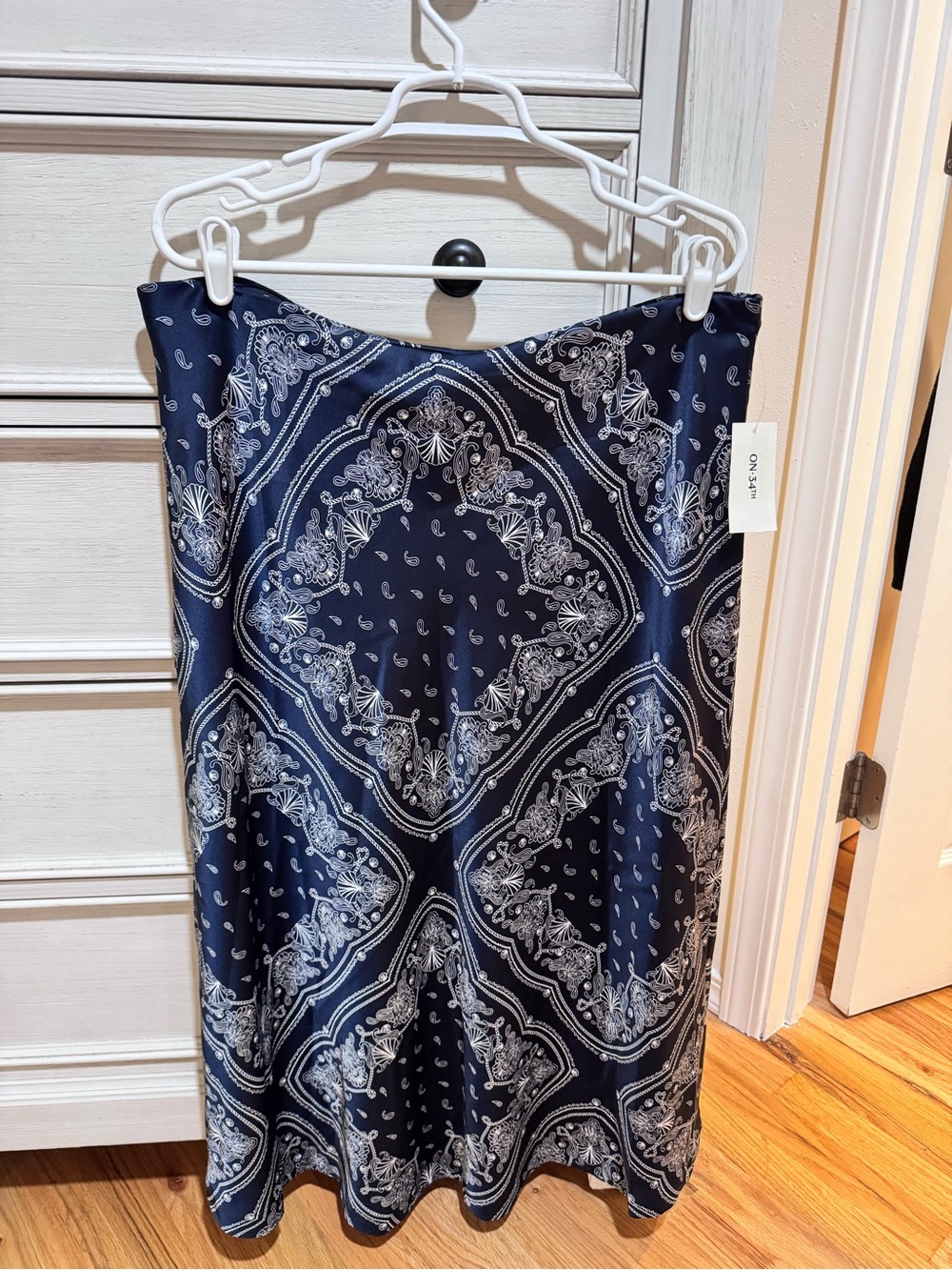 Navy Bandana-Print Midi Skirt